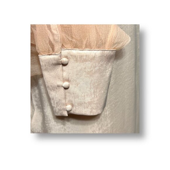 Anthropologie Grey Lab S Pink Satin Semi-Sheer Blouse Mesh Puff Sleeves Feminine - Picture 7 of 9